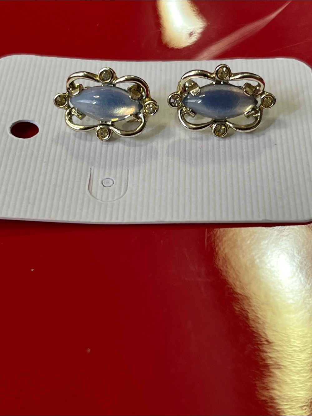 Sarah Coventry Gold-Tone Earrings with Pale Blue Marquise Cabochons
